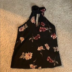 Black Floral Keyhole Top